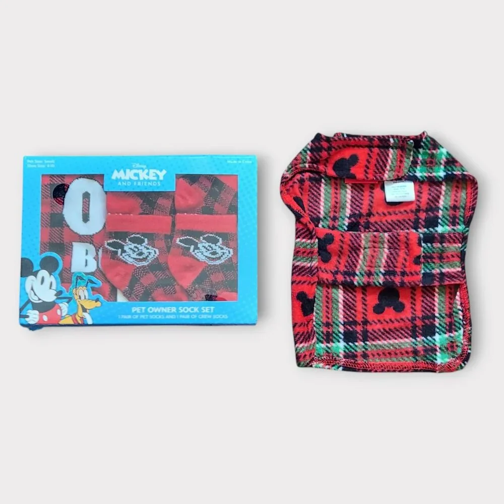Mickey Mouse Pet Pajama Gift Dog and Owner Sock Set Size XS Red Buffalo Check